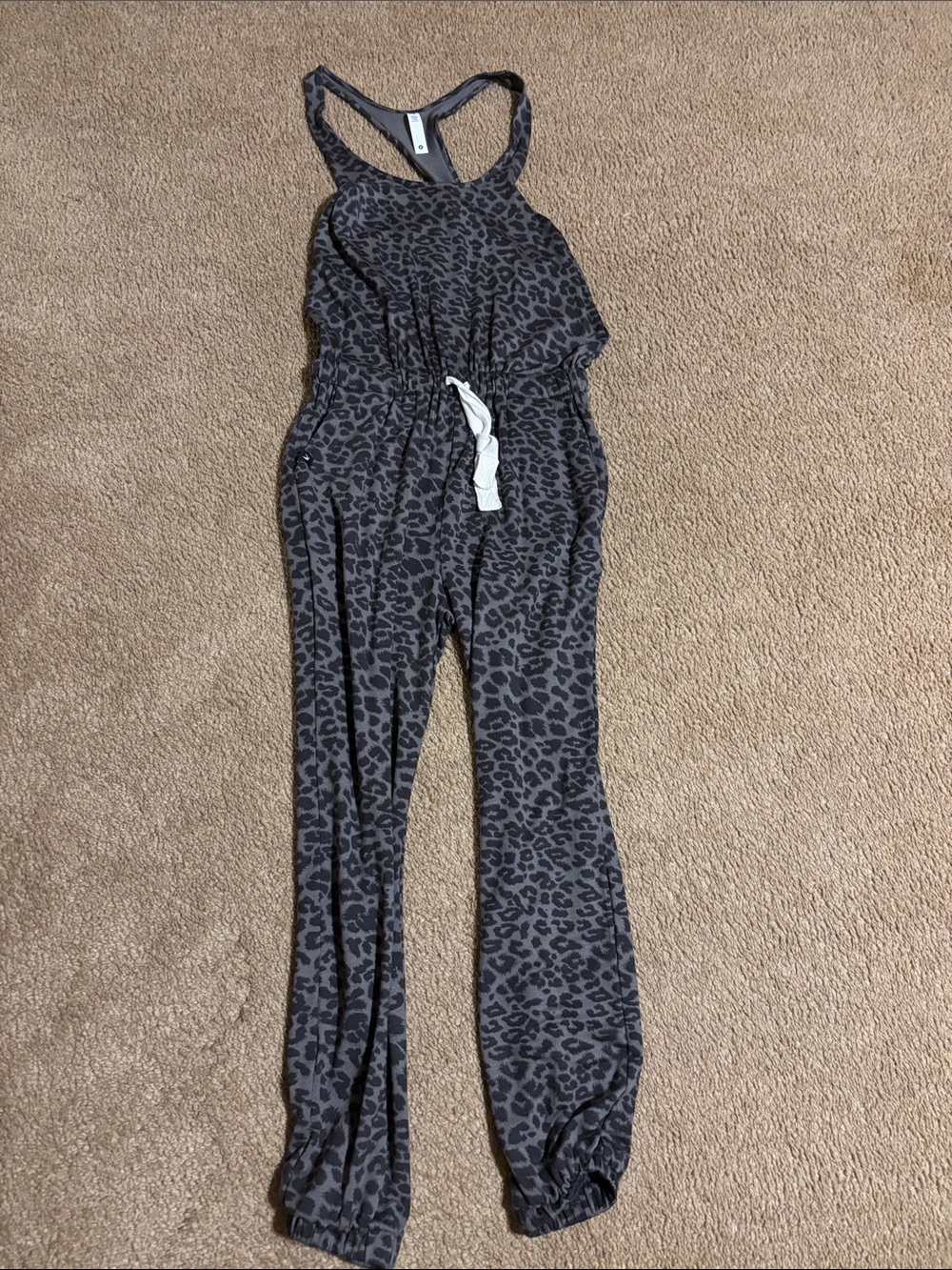 Glyder Charcoal Leopard-Print Racerback Jumpsuit